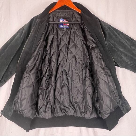 Vintage Black Suede Bomber Jacket Mens XL Streetwear Biker Fall Winter Classic - Picture 4 of 11